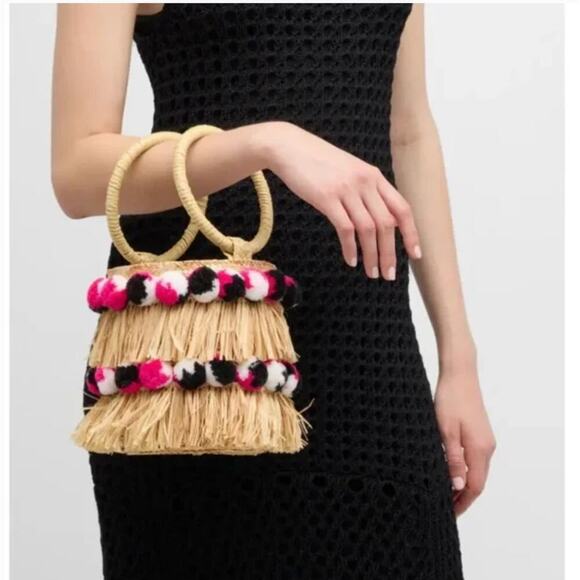 NWT $155 BTB LA Liv Round Raffia Straw Bucket Bag - Picture 2 of 8